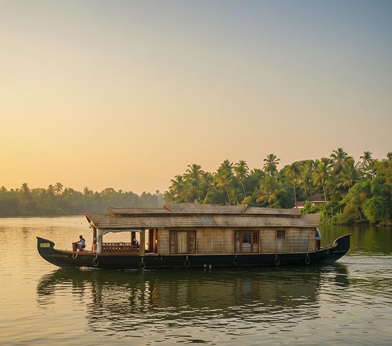 Kerala houseboat at sunset